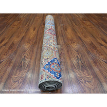 Load image into Gallery viewer, 3&#39;4&quot;x5&#39;1&quot; Vintage Gray, All New Hand Knotted, Extra Soft Pure Wool, Super Kazak Khorjin With Colorful Motifs, Oriental Rug FWR448734