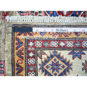 5'1"x6'10" Cloud Gray, Persian Village Inspired Geometric Elements Design, Pure Wool, Natural Dyes, Denser Weave, Hand Knotted, Oriental Rug FWR61140
