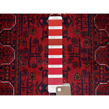 Load image into Gallery viewer, 1&#39;10&quot;x5&#39; Crimson Red, Afghan Khamyab With Geometric Pattern, Hand Knotted, Soft Wool, Vegetable Dyes, Short And Narrow Runner, Oriental Rug FWR4482