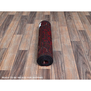 1'10"x5' Crimson Red, Afghan Khamyab With Geometric Pattern, Hand Knotted, Soft Wool, Vegetable Dyes, Short And Narrow Runner, Oriental Rug FWR4482