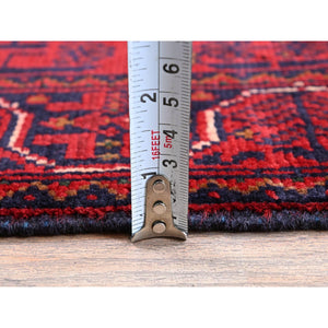 1'10"x5' Crimson Red, Afghan Khamyab With Geometric Pattern, Hand Knotted, Soft Wool, Vegetable Dyes, Short And Narrow Runner, Oriental Rug FWR4482