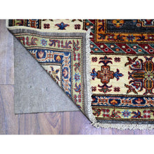 Load image into Gallery viewer, 5&#39;9&quot;x7&#39;10&quot; Slate Gray With Pomelo White Afghan Super Kazak With Geometric Medallions Design, Natural Dyes, Dense Weave, 100% Wool, Hand Knotted, Oriental Rug FWR448800