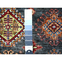 Load image into Gallery viewer, 5&#39;9&quot;x7&#39;10&quot; Slate Gray With Pomelo White Afghan Super Kazak With Geometric Medallions Design, Natural Dyes, Dense Weave, 100% Wool, Hand Knotted, Oriental Rug FWR448800