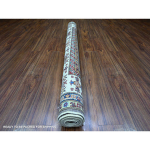 5'9"x7'10" Slate Gray With Pomelo White Afghan Super Kazak With Geometric Medallions Design, Natural Dyes, Dense Weave, 100% Wool, Hand Knotted, Oriental Rug FWR448800