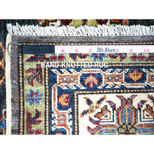 Load image into Gallery viewer, 5&#39;9&quot;x7&#39;10&quot; Slate Gray With Pomelo White Afghan Super Kazak With Geometric Medallions Design, Natural Dyes, Dense Weave, 100% Wool, Hand Knotted, Oriental Rug FWR448800