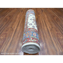 Load image into Gallery viewer, 2&#39;7&quot;x12&#39;10&quot; Porcelain Ivory, Hand Knotted, Multiple Border, Afghan Super Kazak with Tribal Medallions Design, Runner Oriental Rug FWR448872