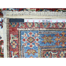 Load image into Gallery viewer, 2&#39;7&quot;x12&#39;10&quot; Porcelain Ivory, Hand Knotted, Multiple Border, Afghan Super Kazak with Tribal Medallions Design, Runner Oriental Rug FWR448872
