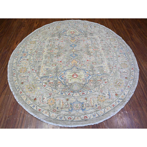 8'x8' Stone Eagle Gray, Hand Knotted, All Over Ziegler Mahal Design, High Grade Wool, Vegetable Dyes, Round Oriental Rug FWR448920