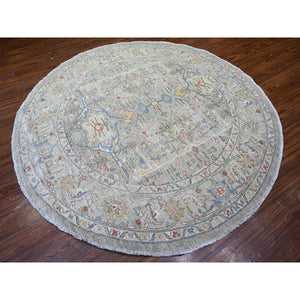 8'x8' Stone Eagle Gray, Hand Knotted, All Over Ziegler Mahal Design, High Grade Wool, Vegetable Dyes, Round Oriental Rug FWR448920