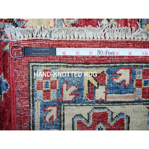 6'9"x9'9" Rufous Red, Vegetable Dyes, 100% Wool, Afghan Super Kazak with Geometric Elements, Hand Knotted, Oriental Rug FWR448956