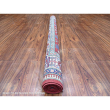 Load image into Gallery viewer, 6&#39;4&quot;x9&#39;4&quot; Vermilion Red, Caucasian Design, Vegetable Dyes, 100% Wool, Afghan Super Kazak With Shirvan Repetitive Geometrical Rosette, Hand Knotted, Oriental Rug FWR449004