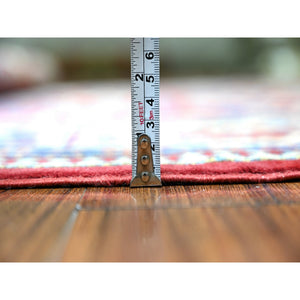 6'4"x9'4" Vermilion Red, Caucasian Design, Vegetable Dyes, 100% Wool, Afghan Super Kazak With Shirvan Repetitive Geometrical Rosette, Hand Knotted, Oriental Rug FWR449004
