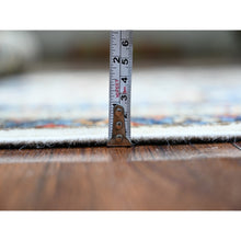 Load image into Gallery viewer, 4&#39;2&quot;x11&#39;4&quot; Silky White And Mindful Gray Border, Natural Dyes Afghan Aryana Collection With Small Animal Figurines, Pure Wool, Hand Knotted Shiraz Reimagined Geometric Serrated Medallions, Wide Runner Oriental Rug FWR449070