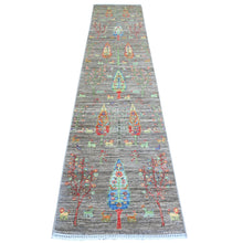 Load image into Gallery viewer, 2&#39;5&quot;x11&#39;2&quot; Echo Gray, Borderless, Folk Art Willow And Cypress Tree Design Peshawar, Natural Wool, Hand Knotted, Runner Oriental Rug FWR449112