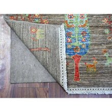 Load image into Gallery viewer, 2&#39;5&quot;x11&#39;2&quot; Echo Gray, Borderless, Folk Art Willow And Cypress Tree Design Peshawar, Natural Wool, Hand Knotted, Runner Oriental Rug FWR449112