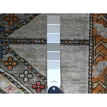 Load image into Gallery viewer, 4&#39;2&quot;x9&#39;9&quot; Cloud Gray, Hand Knotted, Vegetable Dyes, Afghan Ersari With Tribal Symbols,  Pure Wool, Densely Woven, Wide Runner Oriental Rug FWR449142