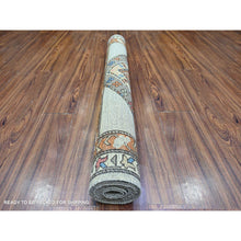 Load image into Gallery viewer, 4&#39;2&quot;x9&#39;9&quot; Cloud Gray, Hand Knotted, Vegetable Dyes, Afghan Ersari With Tribal Symbols,  Pure Wool, Densely Woven, Wide Runner Oriental Rug FWR449142