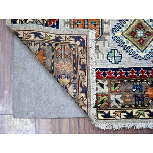 4'x6' Chrome Gray, Hand Knotted, 100% Wool, Natural Dyes, Dense Weave, Afghan Ersari with Geometric Gul Motifs, Oriental Rug FWR449148