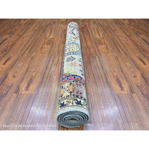 4'x6' Chrome Gray, Hand Knotted, 100% Wool, Natural Dyes, Dense Weave, Afghan Ersari with Geometric Gul Motifs, Oriental Rug FWR449148