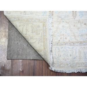 2'4"x10'2" Ceramic Ivory, Densely Woven, Vegetable Dyes, Washed Out Peshawar With Faded Out, Natural Wool, Hand Knotted, Runner Oriental Rug FWR449244