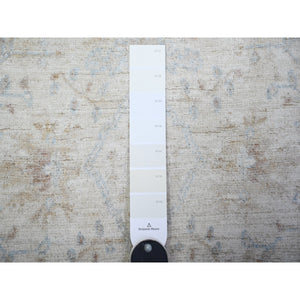 2'4"x10'2" Ceramic Ivory, Densely Woven, Vegetable Dyes, Washed Out Peshawar With Faded Out, Natural Wool, Hand Knotted, Runner Oriental Rug FWR449244