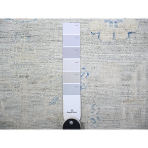4'x12'1" Chrome Gray, White Wash Khotan With Pomegranate Garden Design, Organic Wool, Runner Oriental Rug FWR449262