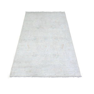 3'10"x5'8" Lexicon Ivory, White Wash Peshawar with Faded Colors Vegetable Dyes, Soft Organic Wool, Hand Knotted, Oriental Rug FWR449280