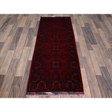 Load image into Gallery viewer, 1&#39;10&quot;x5&#39; Carmine Red, Afghan Khamyab with Geometric Pattern, Hand Knotted, Soft and Velvety Wool, Vegetable Dyes, Short &amp; Narrow Runner, Oriental Rug FWR4488