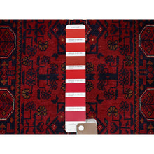 Load image into Gallery viewer, 1&#39;10&quot;x5&#39; Carmine Red, Afghan Khamyab with Geometric Pattern, Hand Knotted, Soft and Velvety Wool, Vegetable Dyes, Short &amp; Narrow Runner, Oriental Rug FWR4488