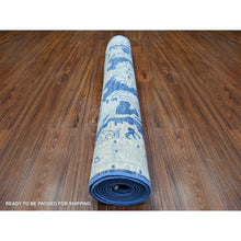 Load image into Gallery viewer, 4&#39;2&quot;x9&#39;7&quot; Astros Navy Blue, Dense Weave, Finer Peshawar Extra Soft Wool With Karajeh Design, Vegetable Dyes, Hand Knotted, Wide Runner Oriental Rug FWR449412