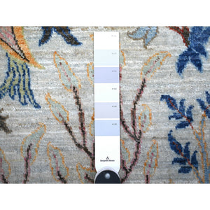 6'x6' Gainsboro Gray, 100% Wool, Hand Knotted, Birds Of Paradise Afghan Peshawar Design, Vegetable Dyes, Round Oriental Rug FWR449424