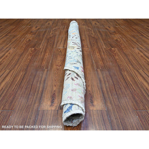 6'x6' Gainsboro Gray, 100% Wool, Hand Knotted, Birds Of Paradise Afghan Peshawar Design, Vegetable Dyes, Round Oriental Rug FWR449424