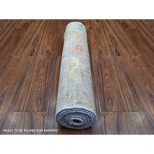 Load image into Gallery viewer, 2&#39;7&quot;x8&#39;3&quot; Blue Gray, 100% Wool, Hand Knotted, Birds Of Paradise Afghan Peshawar Design, Vegetable Dyes, Round Oriental Rug S74915