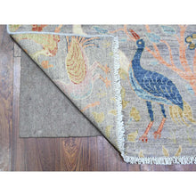 Load image into Gallery viewer, 4&#39;1&quot;x11&#39;10&quot; Cloud Gray, Natural Dyes, Afghan Peshawar with Birds of Paradise Design, Natural Wool, Hand Knotted, Wide Runner Oriental Rug FWR449520