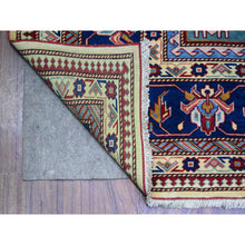 Load image into Gallery viewer, 6&#39;9&quot;x9&#39;4&quot; Feather White With Cobalt Blue, Natural Dyes, Hand Knotted, Afghan Super Kazak With Tribal Medallion Design, Pure Wool, Oriental Rug FWR449532