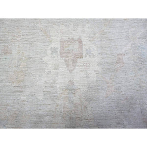 11'9"x17' Gainsboro Gray, Hand Knotted, Faded Out, Natural Dyes With Soft Wool, Afghan Angora Oushak Oriental Rug FWR449676