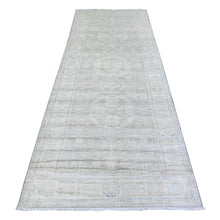 Load image into Gallery viewer, 3&#39;9&quot;x9&#39;9&quot; Cadet Gray, Washed Out Peshawar with Faded Colors, 100% Wool, Hand Knotted, Natural Dyes, Wide Runner Oriental Rug FWR449700