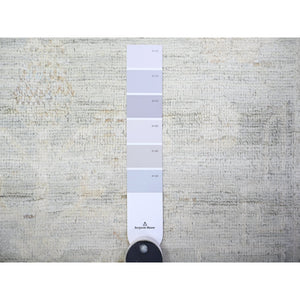 3'9"x9'9" Cadet Gray, Washed Out Peshawar with Faded Colors, 100% Wool, Hand Knotted, Natural Dyes, Wide Runner Oriental Rug FWR449700