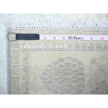 Load image into Gallery viewer, 3&#39;9&quot;x9&#39;9&quot; Cadet Gray, Washed Out Peshawar With Faded Colors, 100% Wool, Hand Knotted, Natural Dyes, Wide Runner Oriental Rug FWR449700