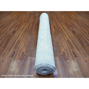 4'x10' Oxford Gray, White Wash Pomegranate Design Samarkand Khotan Rug, Natural Wool, Hand Knotted, Vegetable Dyes, Densely Woven, Oriental Rug FWR449712