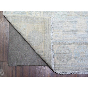 4'x12'2" Antique Pewter Gray, Faded Colors White Wash Peshawar, 100% Wool, Hand Knotted, Natural Dyes, Runner Oriental Rug FWR449718