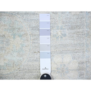 4'x12'2" Antique Pewter Gray, Faded Colors White Wash Peshawar, 100% Wool, Hand Knotted, Natural Dyes, Runner Oriental Rug FWR449718