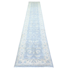 Load image into Gallery viewer, 2&#39;6&quot;x14&#39;8&quot; Glaucous Gray and Spring Ivory, Natural Dyes, Natural Wool, Hand Knotted, Finer Peshawar with All Over Pattern, XL Runner Oriental Rug FWR449736