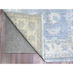 2'6"x14'8" Glaucous Gray and Spring Ivory, Natural Dyes, Natural Wool, Hand Knotted, Finer Peshawar with All Over Pattern, XL Runner Oriental Rug FWR449736