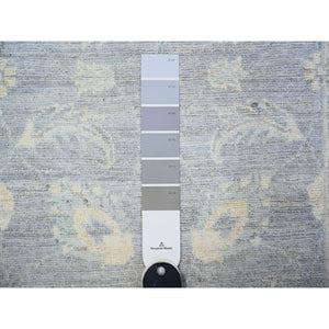 2'6"x14'8" Glaucous Gray and Spring Ivory, Natural Dyes, Natural Wool, Hand Knotted, Finer Peshawar with All Over Pattern, XL Runner Oriental Rug FWR449736