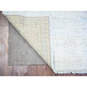 3'1"x10' Spanish Gray With Lexicon Ivory, High Grade Wool, Vegetable Dyes, Peshawar Washed Out Faded Designs, Hand Knotted, Runner Oriental Rug FWR449754