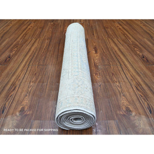 3'1"x10' Spanish Gray With Lexicon Ivory, High Grade Wool, Vegetable Dyes, Peshawar Washed Out Faded Designs, Hand Knotted, Runner Oriental Rug FWR449754