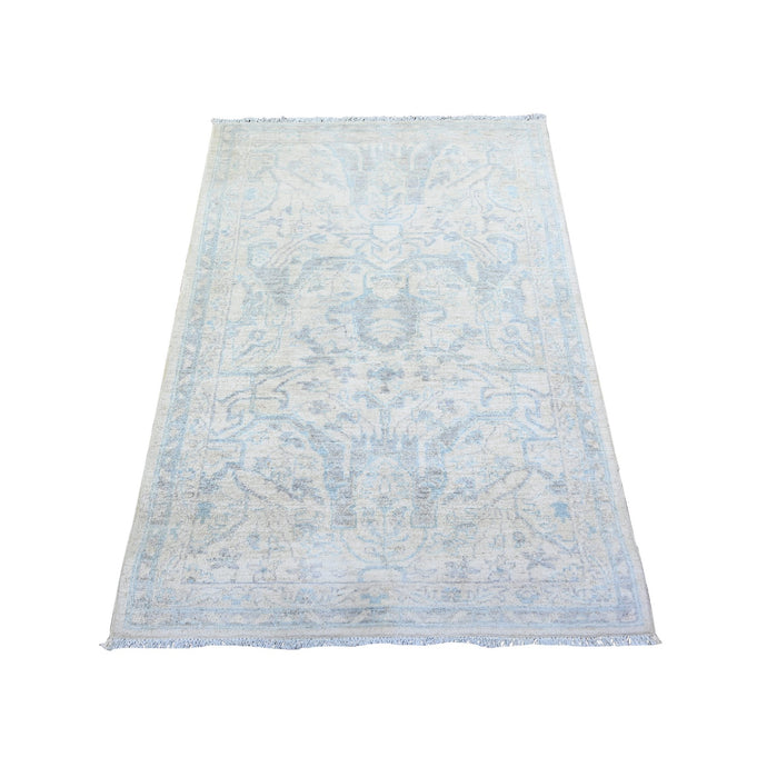 3'x5' Lexicon Ivory, Extra Soft Wool, Hand Knotted, Natural Dyes Finer Peshawar with All Over Pattern, Oriental Rug FWR449760
