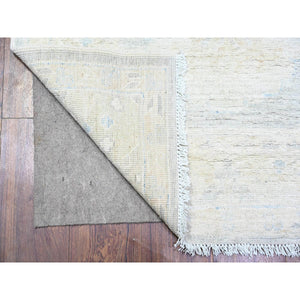 3'1"x12' Blue Gray and White Dove, Vegetable Dyes, White Wash Peshawar with Faded Out , Shiny Wool, Hand Knotted, Runner Oriental Rug FWR449766