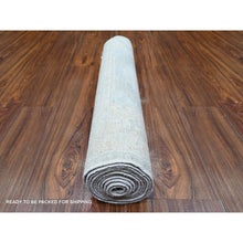 Load image into Gallery viewer, 3&#39;1&quot;x12&#39; Blue Gray And White Dove, Vegetable Dyes, White Wash Peshawar With Faded Out , Shiny Wool, Hand Knotted, Runner Oriental Rug FWR449766